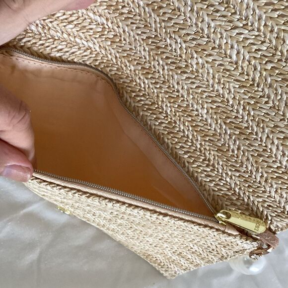 NIB Christian Dior Raffia Clutch Purse w/ Pearl Handle GWP Lip Samples Rattan - Picture 5 of 6